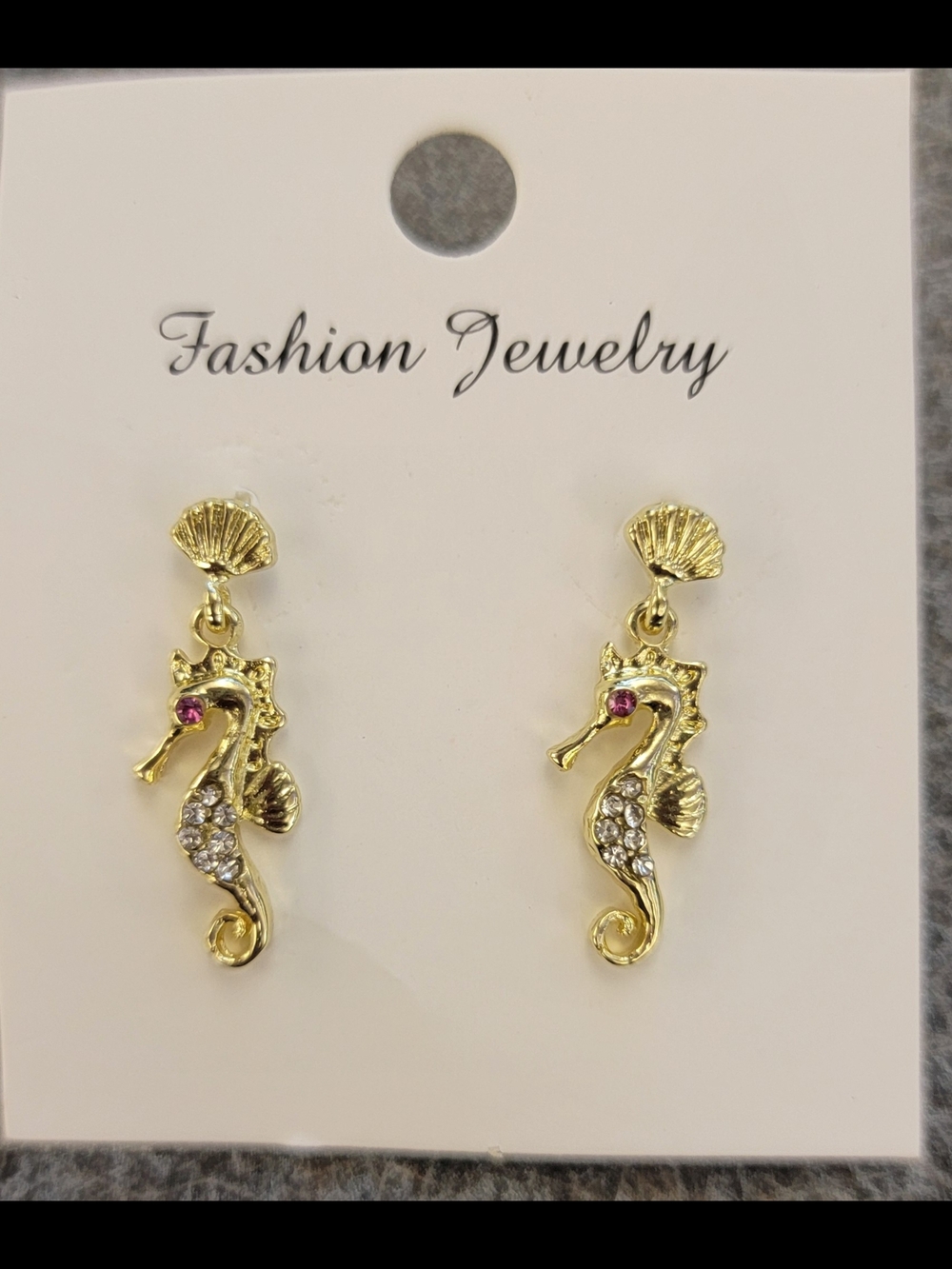 Dainty Seahorse Dangle Earrings with Pink Accent